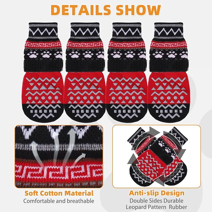 KOOLTAIL Dog Socks to Prevent Licking Paws for Hardwood Floors Anti Slip,Warm Winter Pet Boots&Paw Protector with Grippers,Double Sides Puppy Shoes Booties for Small Medium Large Senior Dogs L