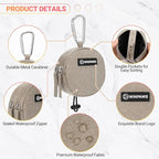 Dog Poop Bag Holder for Leashes- Dog Treat Pouch with Waterproof Zipper,Puppy Training Small Bag with Carabiner & Bungee Toggle,Two Pockets for Dry or Wet Treats-Pet Travel Walking Essentials (Khaki)
