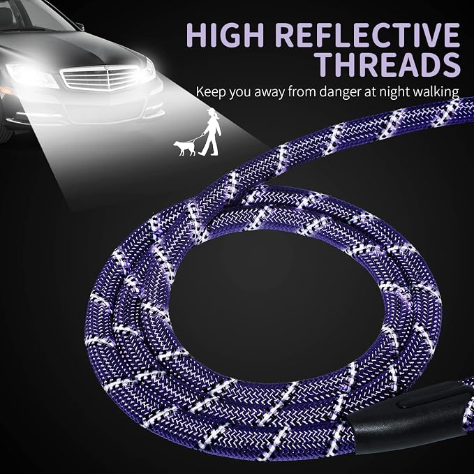Long Dog Leash for Training 50Ft-Reflective Nylon Rope with Swivel Hook-Recall Agility Lead for Large Small Medium Dogs Outside Walking Hiking-Purple Diam 1/2"