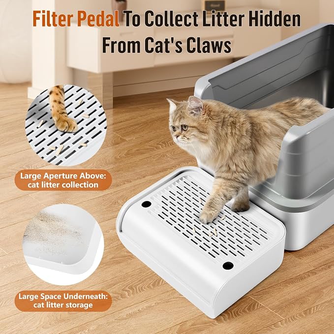 Cat Step for Litter Box, Litter Box Ramp with Filter Function, White | Cat Litter Box Step for Kitten & Elderly Cats, Washable Double Layer Litter Catcher, Non-Slip Litter Catcher, Easy to Clean