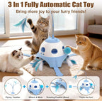 Casfuy 3-in-1 Interactive Cat Toy with Plush Tail, Whack-a-Mole & Rotating Feather Wand