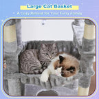 Hey-brother Cat Tree Tower with Extra Large Platform and Basket, MPJ080W | 71.7 Inches Scratching Posts with Specious Condo, 2 Cozy Hammocks, Scratch Board for Indoor Adult Cats, Maine Coon Light Gray