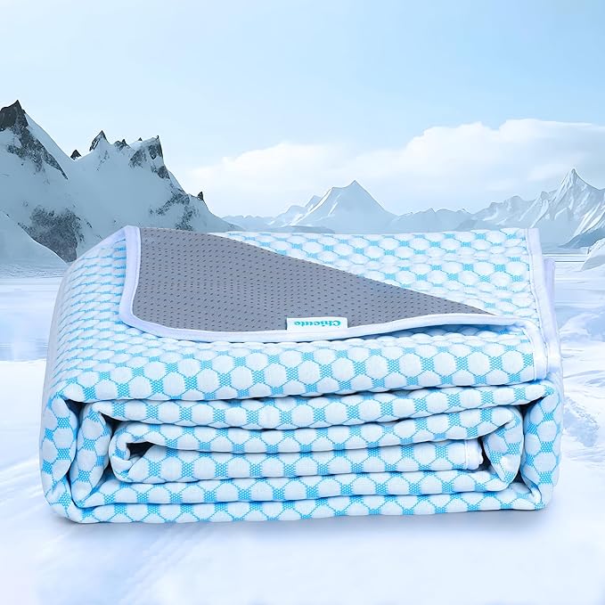Cooling Blanket for Dogs - Q-MAX>0.4 Waterproof Pet Throw Blanket Bed Cover, Non-Slip Dog Blankets for Couch Protector, Washable Furniture Cover for Summer, Pearl Blue,30x70