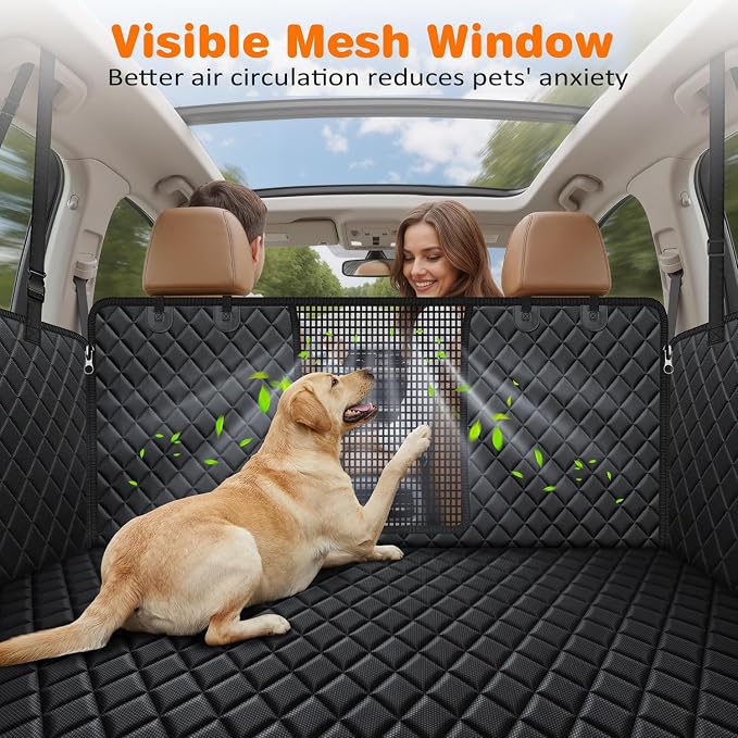 URPOWER 4 in 1 Dog Car Seat Cover for Back Seat, Waterproof Hammock | Mesh Window, Side Flaps, 600D Oxford, Scratch Resistant, Non-Slip, Easy Install, Machine Washable, Dog Seat Belt Included