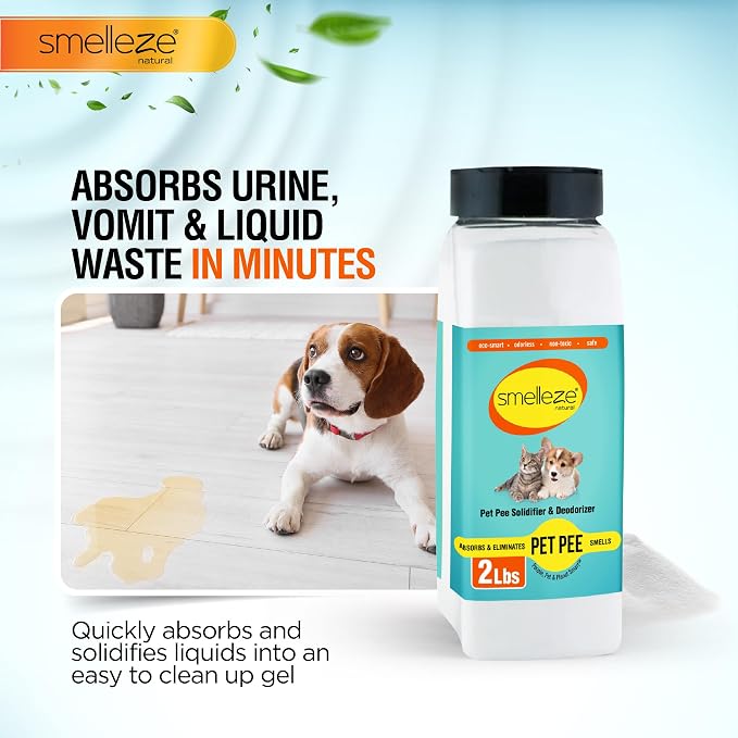 SMELLEZE Pet Pee Powder, 2 lb | Unscented Urine Solidifier for Dog & Cat Accidents - 2 lb Bottle, Handles up to 360 Messes per Bottle