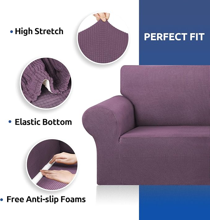 Stretch Oversized Couch Covers for Sofa Slipcover,Dark Purple | 1-Piece Washable Sofa Cover (94"-110") 4-Seater Furniture Protector, Soft Jacquard Non-Slip Elastic Bottom for Dogs & Kids