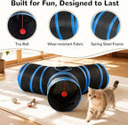 Tempcore Cat Tunnel for Indoor Cats, 3 Way Collapsible Pet Play Tunnel with Teaser Wand, Peek Holes & Hanging Ball, Interactive Tube for Kittens & Rabbits, Black & Royal Blue