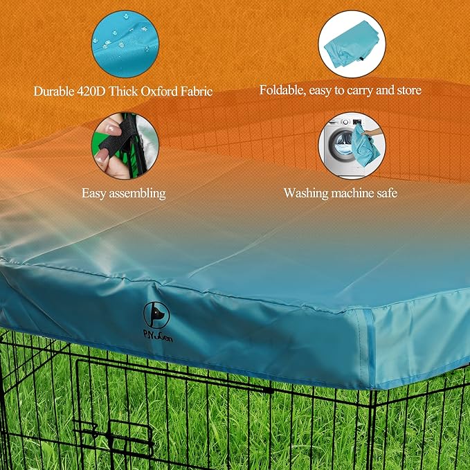 PJYuCien Playpen Top Cover for 24'' Width 8 Panel Pen, Blue | More Peace of Mind, More Safe, and Reduce Mess, Suitable for Puppy, Duck, and Other Small Animals,Adhesive Tape Connect