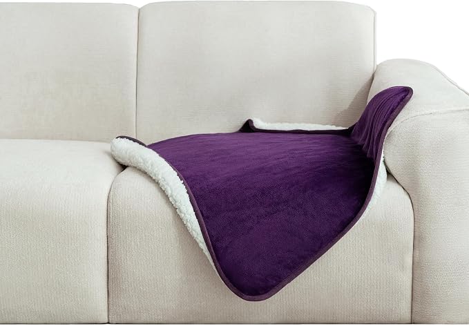 gogobunny Waterproof Pet Blanket for Small Dogs and Cats, Reversible Sherpa Fleece Soft Plush Throw for Couch Protection, Washable Furniture Protector (Dark Purple, 30x30 inches)
