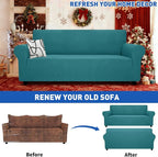 MAXIJIN Super Stretch Couch Cover for 3 Cushion Couch, 1-Piece Universal Sofa Covers Living Room Jacquard Spandex Furniture Protector Dogs Pet Friendly Fitted (Large, Peacock Teal)
