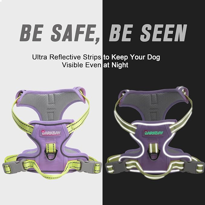 BARKBAY No Pull Dog Harness Front Clip Heavy Duty Reflective Easy Control Handle for Large Dog Walking(Violet Purple & Sunlight,M)