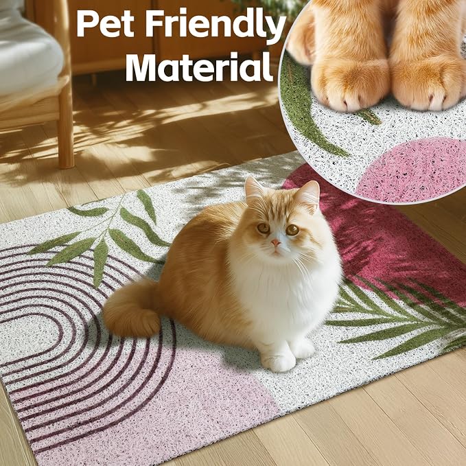 Cat Litter Mat Litter Trapping Mat, 33"x22" Waterproof Urine Proof Litter Box Mat Catcher Mat Non-Slip Washable for Kitty Kitten, Pink