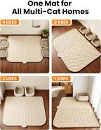 Cat Litter Mat, 47"x37" Extra Large Litter Box Mat, Silicone Mat, Beige | Waterproof Litter Trapping Mat for Scatter Control, Soft on Cat Paws Non-Slip Easy to Clean