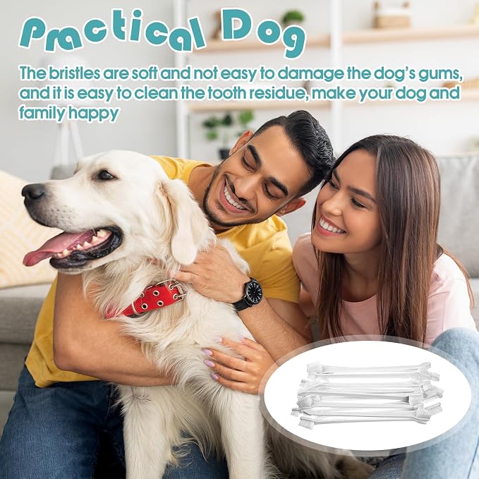Gerrii 200 Count Dog Toothbrush Double Headed Pet Toothbrush Long Handle Dog Tooth Brushing Kit Soft Bristles Pet Tooth Brush for Doggy Cat and Most Pets Teeth Cleaning Dental Oral(White)