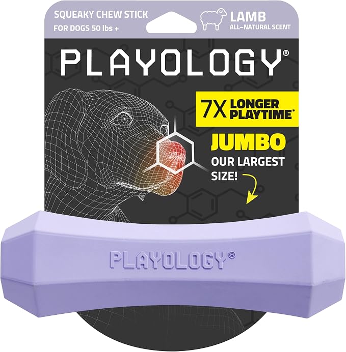 Playology Dog Toys | Squeaky Chew Stick for Large Dogs | Lamb Scented Jumbo Fetch Toy | Squeaky Dog Chew Toy