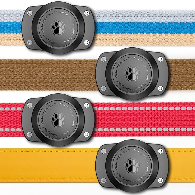 IPX8 Waterproof for Airtag Dog Collar Holder [Metal Back Plate] Ultra-Durable Dog & Cat Collars Mount for AirTag 1st & 2nd Generation, Suitable for All Widths of Collars (4 Pack)