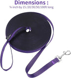 Hi Kiss Dog/Puppy Obedience Recall Training Agility Lead - 15ft 20ft 30ft 50ft 100ft Training Leash - Great for Training, Play, Camping, or Backyard(50ft,Black_Purple)