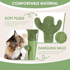 41.5" Cactus Cat Scratching Post, Heavy Duty Sisal Scratcher with Interactive Ball & Grooming Brush, Stable Anti-Tip Cat Tree for Indoor Cats & Large Cats