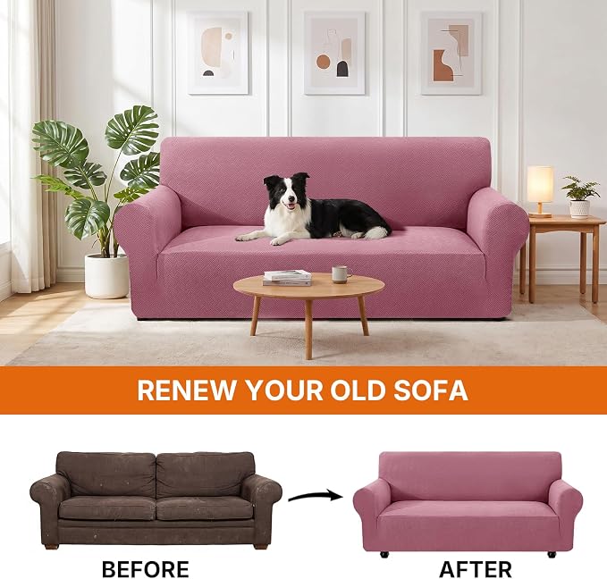 XINEAGE Stretch 3 Seater Slipcover, Non-Slip Pet Couch Cover,Pink | Washable Furniture Protector, Elastic Bottom, Dogs & Cats Friendly, Scratch-resistant, Fast Setup, High Elasticity