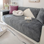 Soft Plush Geometric Quilted Couch Sofa Cover Boho Non Slip Fuzzy Sectional Couch Cover Solid Color Washable Sofa Slipcover Furniture Protector for Kids Dogs Cats (Dark Grey,43"x63")