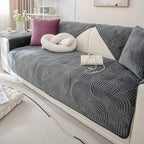 Soft Plush Geometric Quilted Couch Sofa Cover Boho Non Slip Fuzzy Sectional Couch Cover Solid Color Washable Sofa Slipcover Furniture Protector for Kids Dogs Cats (Dark Grey,36"x82")