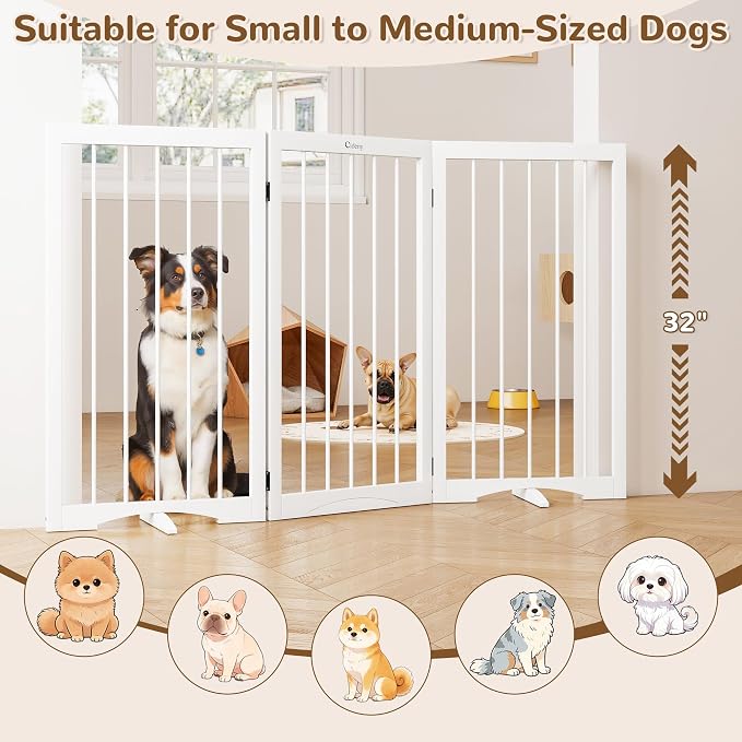 32" Extra Tall Free Standing Dog Gate Indoor, Foldable Pet Gate | for Doorways Stairs, 3-Panel Dog Fence with Support Feet for Stability, Folding Puppy Gate Easy to Carry No Drilling 54"x32"