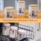 SPOTTED DOG GIFT COMPANY Canisters Sets for the Kitchen Countertop, 3-Piece Airtight Ceramic Food Storage Containers with Lids for Coffee Tea Sugar, Gifts for People Who Love Cats