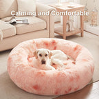 45 in Faux Fur Donut Dog Bed for Extra Large Dogs,Tie-dye Pink | Calming Plush Round Jumbo Fluffy Pet Bed with Removable & Washable Cover,Fits up to 120 lbs Pets