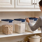 Tight-Lock Rice Container 10-15 Lbs, Airtight Flour Container Dry Food Bin | Plastic Food Container with Scoop, Dry Food Storage Bin Dispenser for Cereal, Sugar, Kitchen, Pantry Organizers and Storage