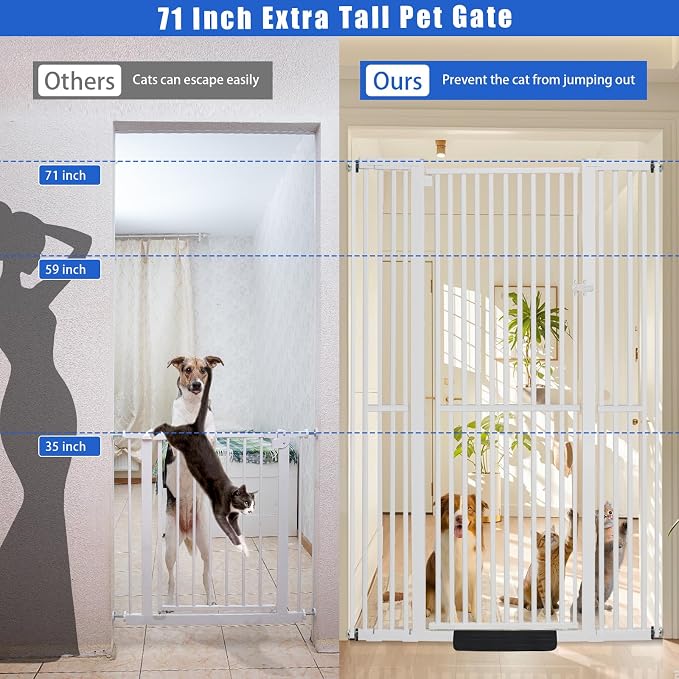 SHYUJAJIE 71 Inch Extra Tall Pet Gate for Cats | 29.92"-48" Adjustable Wide Dog Gates,Pressure Mounted Walk Through Tall Pets Gate for Doorways,Hallway,Stairs,Black