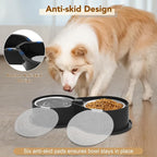 Newget 304 Stainless Steel Dog Bowl Set with Lids, 24oz Foldable Pet Dishes | Dual Food & Water Pet Bowl, Anti-Skid, Keeps Food Fresh, Easy to Install, for Small - Large Dogs/Cats - Indoor & Outdoor Use