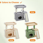 PEQULTI Cat Tree for Small Medium Cats, Green Cat Tower for Indoor Cats | Private cozy cat condo,soft top perch, natural sisal scratching posts & plush pom-pom toy