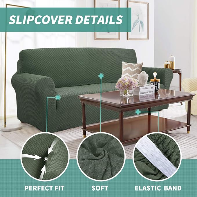 YEMYHOM Couch Cover Latest Jacquard Design High Stretch Sofa Chair Covers for Living Room, Pet Dog Cat Proof Armchair Slipcover Non Slip Magic Elastic Furniture Protector (Small, Army Green)