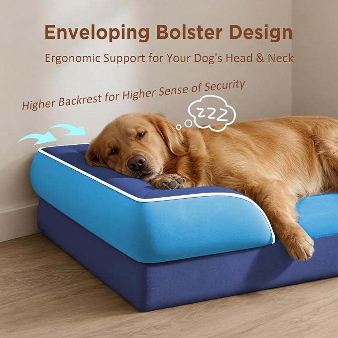 Comfort Expression Orthopedic Dog Beds for Large Sized Dog with Bolster | Waterproof Dog Couch Bed with Washable Cover & Non-Slip Bottom, Supportive Egg Crate Foam Large Pet Bed, 36x27 Inch