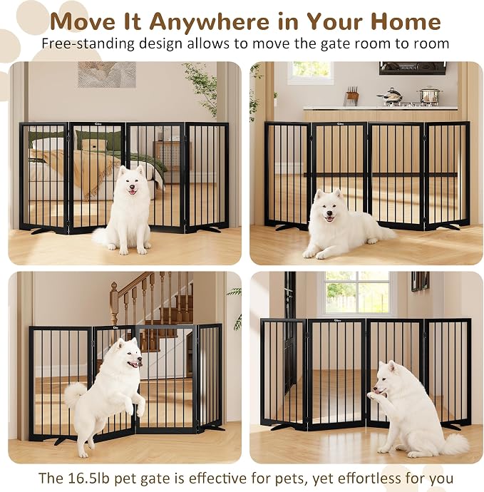 32" Extra Tall Free Standing Dog Gate Indoor, Foldable Pet Gate | for Doorways Stairs, 4-Panel Dog Fence with Support Feet for Stability, Folding Puppy Gate Easy to Carry No Drilling 72"x32"