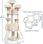 Cat Tree, 81.1" Tall Heavy Duty Cat Tower for Large Cats VCT032MJ | Cat Furniture with 3 Wide Platforms, Diamond-Shaped Condo 2 Sisal Scratchers, Hammock & Stable Base, Beige