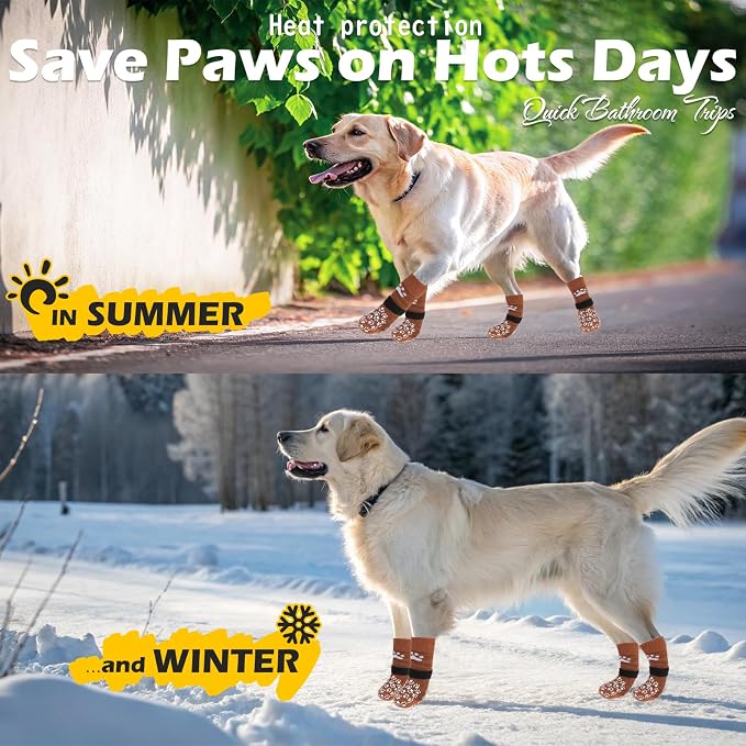 EXPAWLORER Anti Slip Dog Socks to Prevent Licking Paws, Dog Shoes for Hot Pavement, Dog Booties for Small Medium Large Senior Dogs, Traction Control Boots & Paw Protectors for Hardwood Floors Caramel