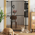 Jekriuet 57" Extra Tall Pet Gate, 27.5"-38.5" Wide, Black | Dog Cat Gate for Doorways Hallways Stairs,Pressure Mounted 1.18" Ultra Narrow Gap No Drilling One-Handed Auto-Close