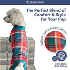 Spark Paws Dog Christmas Pajama, Dog Recovery Suit Male, Onesie, Ultra-Soft and 4-Way Stretch, for Small Medium and Large Breeds - Green and Red Plaid - L