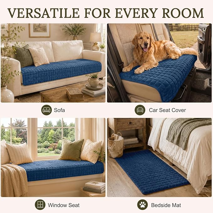 Smiry Velvet Couch Cover for Dogs, Non Slip Soft Sofa Protector for Pets | Washable Sofa Cover for Cats, Cozy Furniture Protector Against Pet Hair, Scratches, Fits Sectional Sofa(Navy Blue, 36"x36")