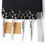 Moontay 7" Professional Dog Grooming Scissors Set of 5 with Pet Comb & Bag | Pet Grooming Chunkers Shears for Dog, Curved Dog Grooming Scissors, Thinning Shears for Dog with Grooming Comb, Silver