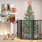 Metal Dog Gate with Door Free Standing for Indoor Use, Freestanding Pet Fence for Stairs and Yard, 32" Tall 8 Panels Black