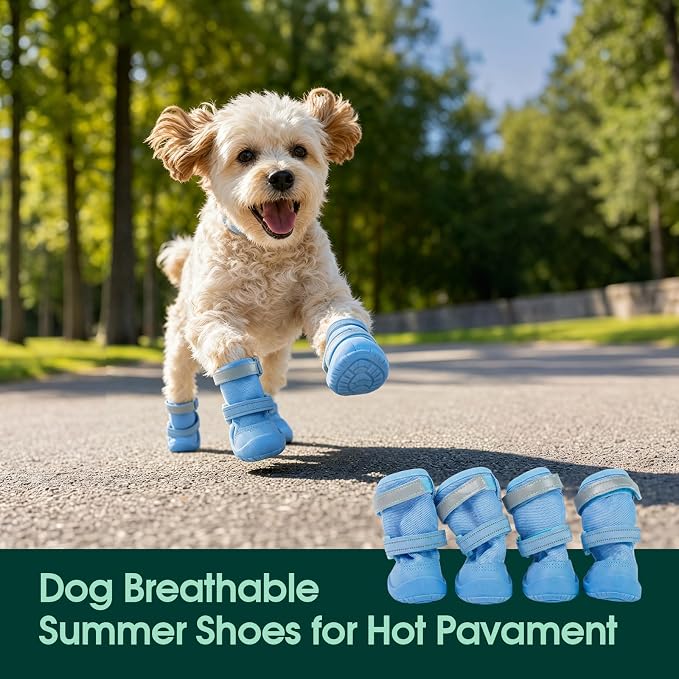 Dog Shoes, Non-Slip Dog Booties for hot Pavement, 4Pcs Blue 1# | Waterproof TPE Sole, Breathable Dog Boots with Reflective Straps, Idear for Hardfloors, Outdoor, Small Medium Paw Protectors