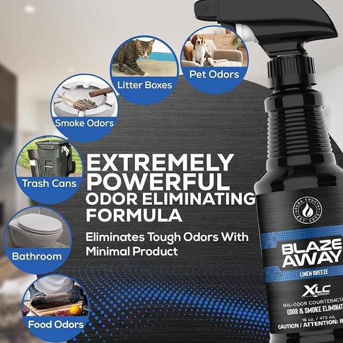 Blaze Away Linen Breeze Odor Eliminator Spray (16 Fl Oz) | Commercial Air Freshener • Professional-Strength • Long-Lasting • for Smoke, Pet, Bathroom, Vehicle, Hotel & Commercial Space