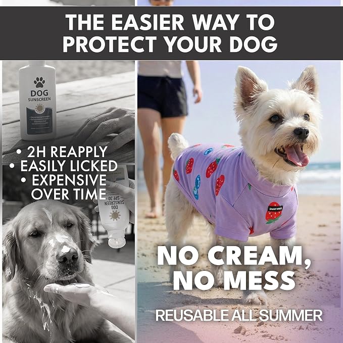Spark Paws Sunblock Dog T-Shirt, SPF30 Protection, Lightweight Breathable Quick Dry for Dogs with Sensitive Skin - Berries & Peaches (Set of 2) - Size 2XL