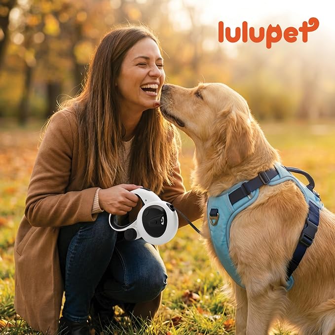 16Ft Retractable Dog Leash with LED Light, Heavy Duty Leash for Medium Dogs (20–66 lbs), 360° Tangle-Free, Built-in Poop Bag Dispenser