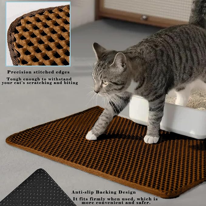 HCY&WLD Cat Litter Mat, Double Layer Cat Litter Box Mat (30x22 Inch, Brown) | Waterproof Urine-Proof Non-Slip Litter Trapping Mat, Soft on Kitty Paws, Scratch-Resistant, Scatter Control, Easy to Clean