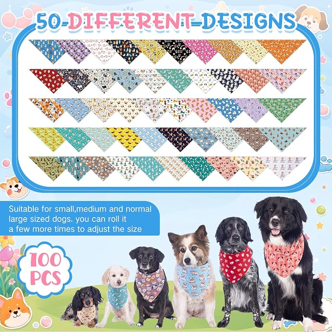 Sweetude 100 Pcs Dog Bandanas Bulk Dog Bandana Bibs Pet Bandanas with Captions Adjustable Cat Outfit Washable Triangle Scarf Kerchief for Small to Medium (Cute)