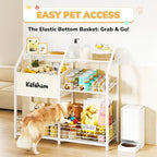 KAFAHOM Dog Toy Basket, Large Dog Toy Bin with Can Dispenser, Pet Toy box with Storage Shelf, Dog Stuff with Collar Leash Holder Rod, Ultimate Pet Furniture & Essentials, Dog Lover Gifts