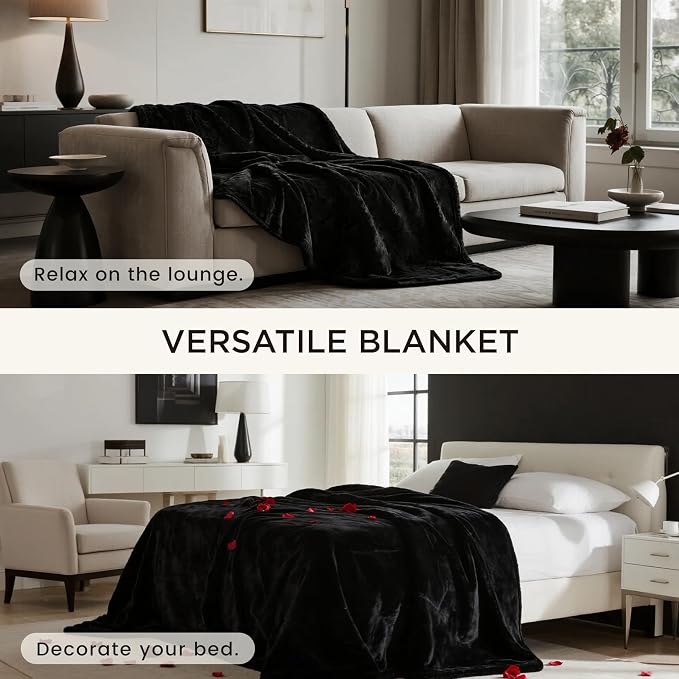 gogobunny Waterproof Bed Blanket, Reversible Sherpa Fleece Throw Blanket for Dog Puppy Cat, Furniture Cover Protects Bed Couch Sofa from Liquid Pee and Pet Fur (Black, 60x80 inches)